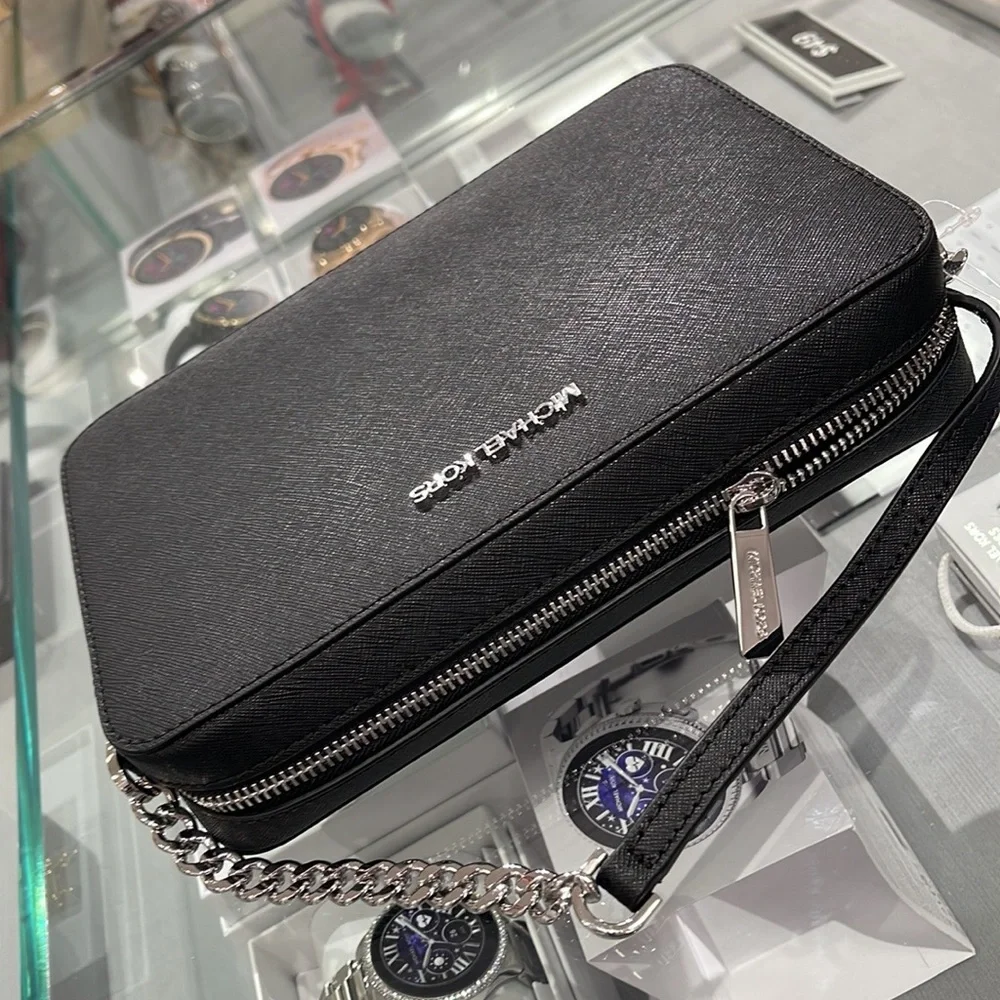 Michael Kors Jet Set Item Large East West Zip Crossbody Leather Black - Picture 2 of 16